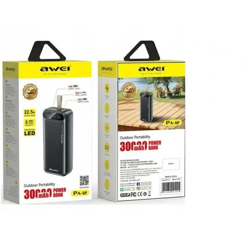 Внешний аккумулятор Power bank Awei PA12 30000mAh PD22,5W быстрая зарядка
