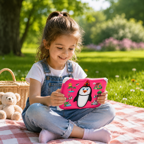 Детский планшет Meijiahui K1 Android-15 Penguin / Планшет 7" 6GB/128GB / Детский планшетный ПК с экраном 7 дюймов Розовый