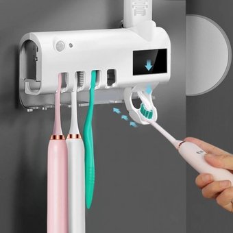 Тримач-диспенсер для зубної пасти та щіток Toothbrush sterilizer автоматичний, Білий