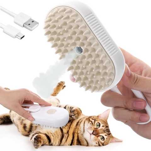 Паровая щетка массажер спрей 3 в 1 PET SPRAY MASSAGE BRUSH для вычесывания собак и кошек с паровым распылителем с ручкой