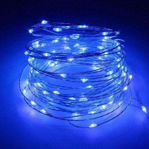Новогодние гирлянды. Медная проволочная лампа 100LED 10м, Цвет Синий Силиконовый провод (7107)