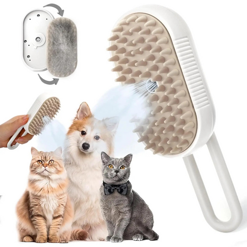 Паровая щетка массажер спрей 3 в 1 PET SPRAY MASSAGE BRUSH для вычесывания собак и кошек с паровым распылителем с ручкой