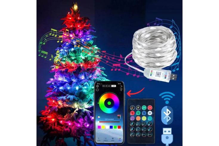 Світлодіодна розумна гірлянда Smart LED 20м IP65 з Bluetooth для ялинки від USB 20м