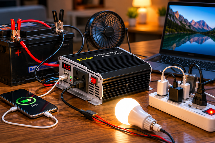 Преобразователь AC/DC RPI 500W SU-KAM / Преобразователь напряжения с вольтметром / Автомобильный инвертор 12-220 В