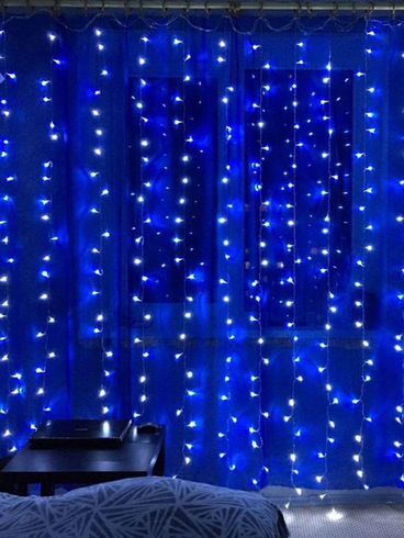 Светодиодная гирлянда штора роса на проволоке 3х2 м 200 LED пульт + USB Синий