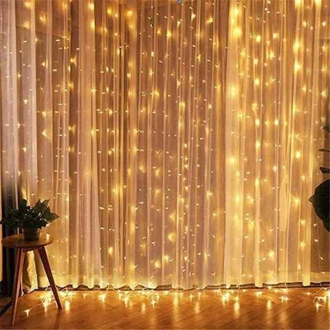 Гірлянда Водоспад USB штора 3х2м, білий теплий, 200 LED + пульт / Новорічна світлодіодна гірлянда на вікно