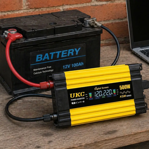 Автомобільний інвертор Жовтий / Перетворювач напруги з 12-220V, 500Вт, 2хUSB