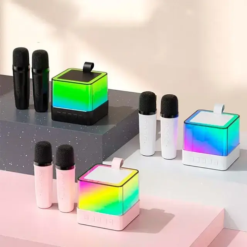 Портативная Bluetooth колонка K18 с LED подсветкой 2 микрофона белый