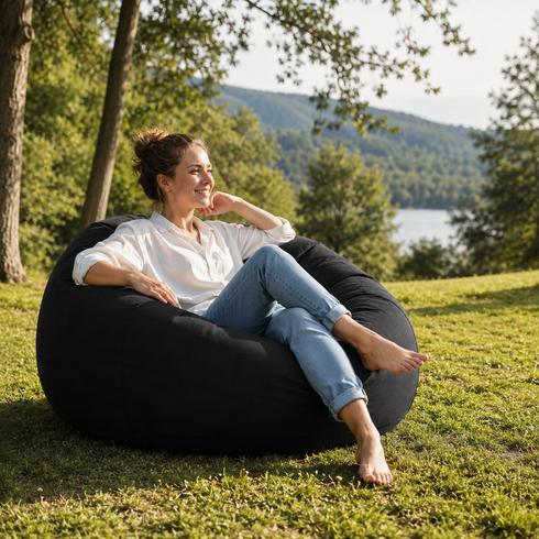 Надувне крісло-пуф Inflatable Sofa / Надувне крісло-мішок 110&times;110&times;85 см Чорне