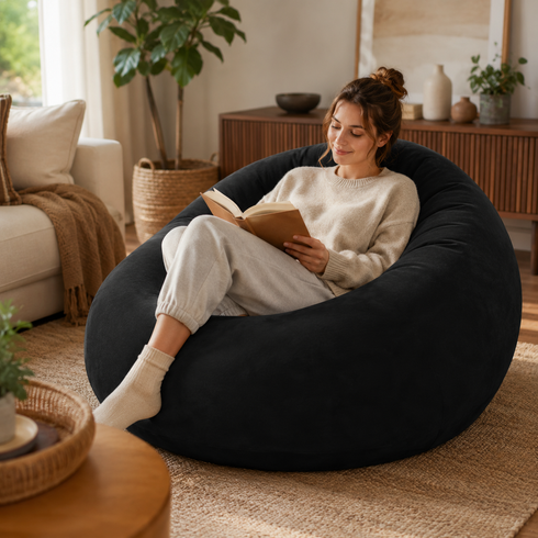 Надувне крісло-пуф Inflatable Sofa / Надувне крісло-мішок 110&times;110&times;85 см Чорне