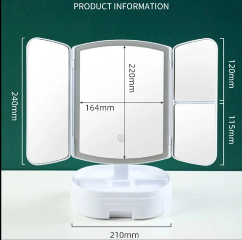 Косметическое тройное зеркало с подсветкой от USB, Зеркало для макияжа сенсорное с подставкой TPSP