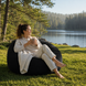Надувне крісло-пуф Inflatable Sofa / Надувне крісло-мішок 110&times;110&times;85 см Чорне