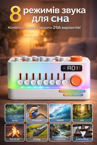 Портативний звуковий генератор 3в1 / Розумна колонка з RGB-підсвічуванням / Нічник з таймером, на акумуляторі, для сну, релаксації та медитації