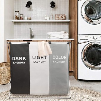 Корзина для белья раскладная с 3 отсеками для сортировки темных, цветных и светлых вещей Laundry Basket, Разноцветный