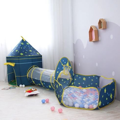 Детский игровой домик-палатка "Замок" 3в1 с туннелем и бассейном под шарики