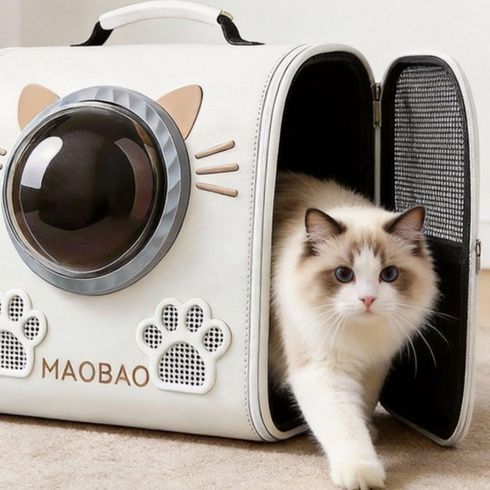 Белый Рюкзак-переноска для кошек S-cat с смотровым окном и вентиляцией