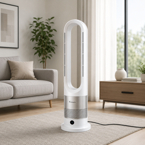 Мобильный безлопастной вентилятор Germatic 2в1 автоповорот 80&deg; / Кондиционер напольный зима-лето AM-030JR 1200W+ пульт ДУ