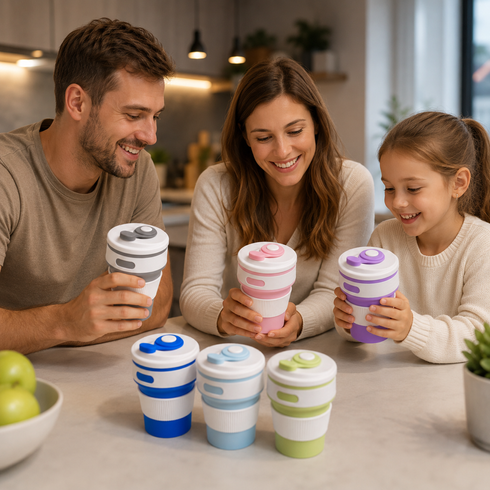 Складной силиконовый стакан Collapsible Coffee Cup с крышкой 350 мл