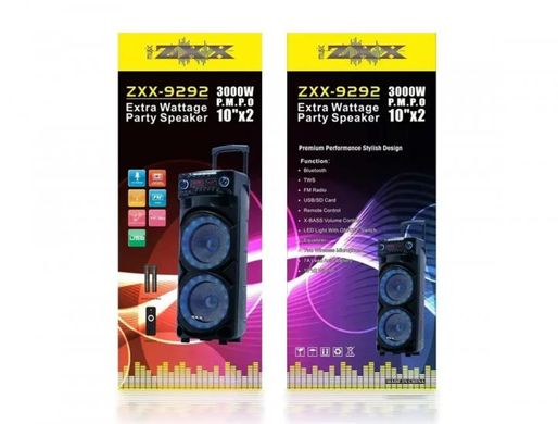 Колонка з акумулятором ZXX-9292 / 2x10"/ 2x125W/ 2 радіомікрофони / TMG ORIGINAL, Черный