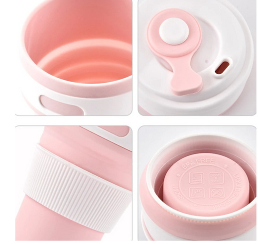 Складной силиконовый стакан Collapsible Coffee Cup с крышкой 350 мл