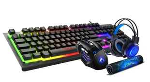 Игровой комплект клавиатура и мышь наушники коврик 4в1 Linmoni TF-400 Kit с RGB подсветкой для геймеров  , Черный