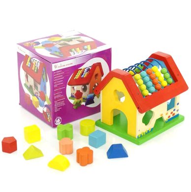 Сортер бизикуб,развивающая игрушка "Радужный домик", Разноцветный