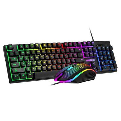 Ігровий комплект клавіатура та миша навушники килимок 4в1 Linmoni TF-400 Kit з RGB підсвічуванням для геймерів, Черный