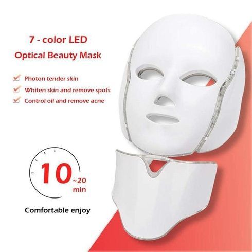 Светодиодная LED маска для лица и шеи 7в1 / Профессиональная LED-маска для светотерапии лица и шеи 7 цветов
