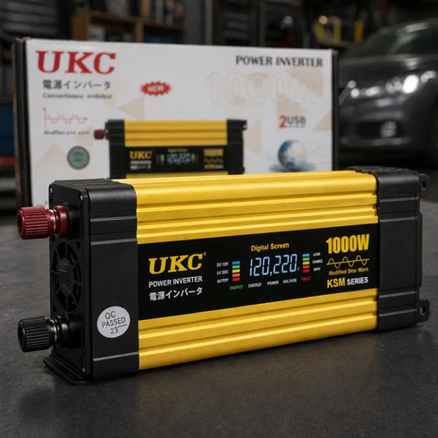 Автомобильный инвертор Желтый / Преобразователь напряжения с 12-220V, 1000Вт, 2хUSB