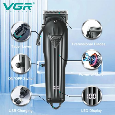 Машинка для стрижки волос VGR V-282 6 насадок, LED Display