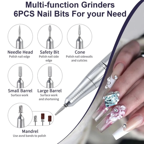 Фрезер для манікюру та педикюру Nail Polisher Machine / Портативний акумуляторний фрезер 6в1 45000 об/хв