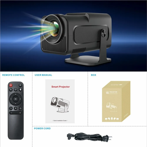 Проектор SmartTV домашній кінотеатр UltraHD HY320 4K Android 11 WI-FI6 Bluetooth HDMI 150" FullHD 300ANSI чорний