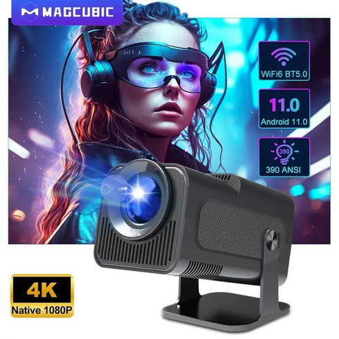 Проектор SmartTV домашній кінотеатр UltraHD HY320 4K Android 11 WI-FI6 Bluetooth HDMI 150" FullHD 300ANSI чорний