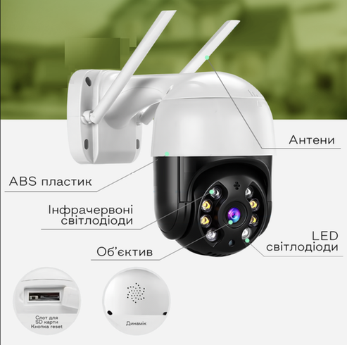 Уличная поворотная IP камера видеонаблюдения WiFi 2mp ICSee / камера наружного наблюдения для дома Black