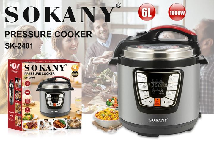Мультиварка скороварка мультипіч Sokany SK-2401 багатофункціональна 6 л 1000 Вт