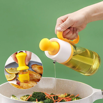 Скляний дозатор оливкової олії із щіткою 2 в 1, силіконова крапельниця для вимірювання пляшки для приготування їжі та щітка для випічки, Прозрачный