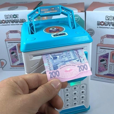 Электронная Копилка сейф с отпечатком пальца и кодовым замком «BODYGUARD» + купюроприемник Голубая