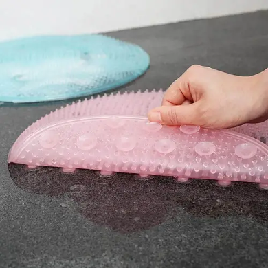 Силіконовий масажний килимок для масажу ніг та чищення стоп MASSAGE BATH MAT з кріпленням на присосках на підлогу, у ванну, душ Рожевий, Рожевий