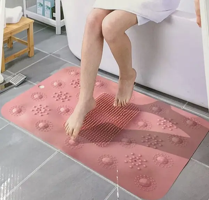 Силіконовий масажний килимок для масажу ніг та чищення стоп MASSAGE BATH MAT з кріпленням на присосках на підлогу, у ванну, душ Рожевий, Рожевий