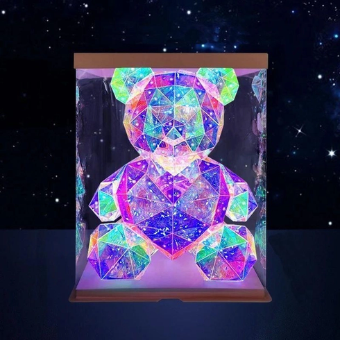 Геометричний ведмедик з LED підсвіткою у подарунковій коробці та живленням від USB (з рожевим серцем)