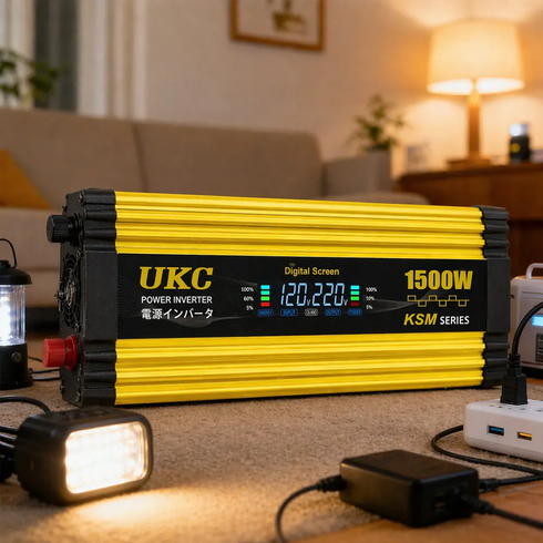 Автомобильный инвертор Желтый / Преобразователь напряжения с 12-220V, 1500Вт, 2хUSB