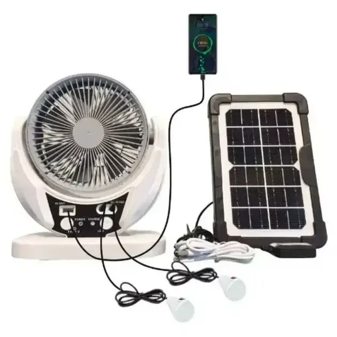 Вентилятор портативний 4в1 (6", сонячна панель, 2 LED лампи, 2 швидкості, 6Вт, USB, 3.2V/4000 мАг)