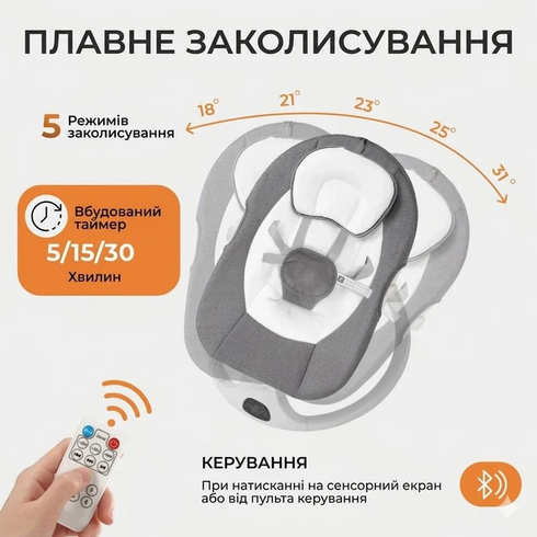 Колыбельный центр 2в1 со столешницей / Детский шезлонг с пультом управления и приложением