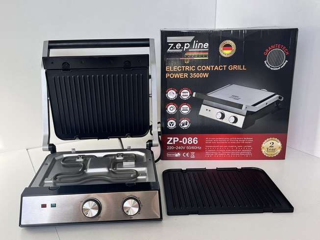 Гриль электрический прижимной Zepline 3500W со съемными пластинами контактный