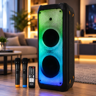 Портативная акустическая система ZPX ZX-7779 400 Вт / Беспроводная колонка с LED-подсветкой + 2 беспроводных микрофона