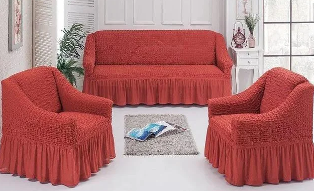 Натяжной чехол на диван и два кресла Турция, универсальный чехол , накидка на диван мятный