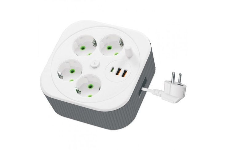 Сетевой удлинитель/фильтр/резветлитель/тройник (A107/PNS-05) (4м, LED, 4-220V, 2-USB, 1-PD (Type-C)