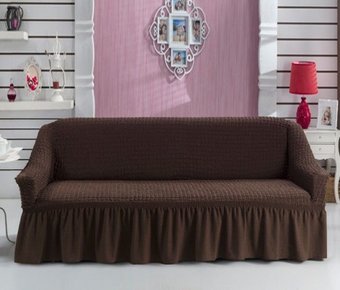 Турецкий натяжной чехол на диван универсальный коричневый