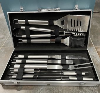 Набор инструментов для барбекю Rainberg AL-10 из нержавеющей стали в чемодане, 10 предметов, Серебристый