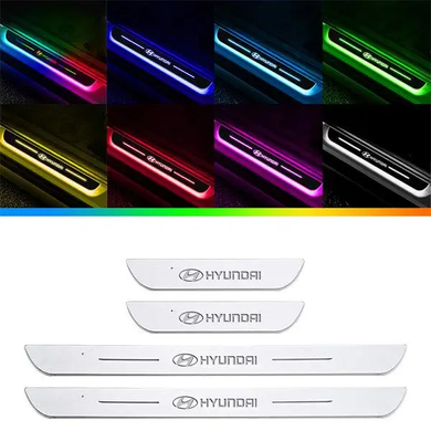Світлодіодний поріг на двері авто (4 накладки, 2шт: 54 см х 5см, 2 шт: 24см х 5см): HYUNDAI, Разноцветный